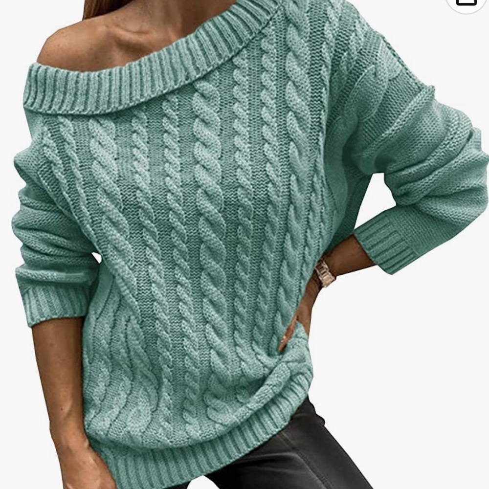 One Shoulder Oversized Sweater Chunky Cable Knit Warm Winter Pullover Top